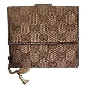 Gucci Neo Vintage Leather / Canvas Wallet with Gold Boot